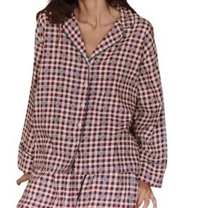 Brand NWT! THE GREAT. pajama shirt in bordeaux plaid size 1 (S/M)